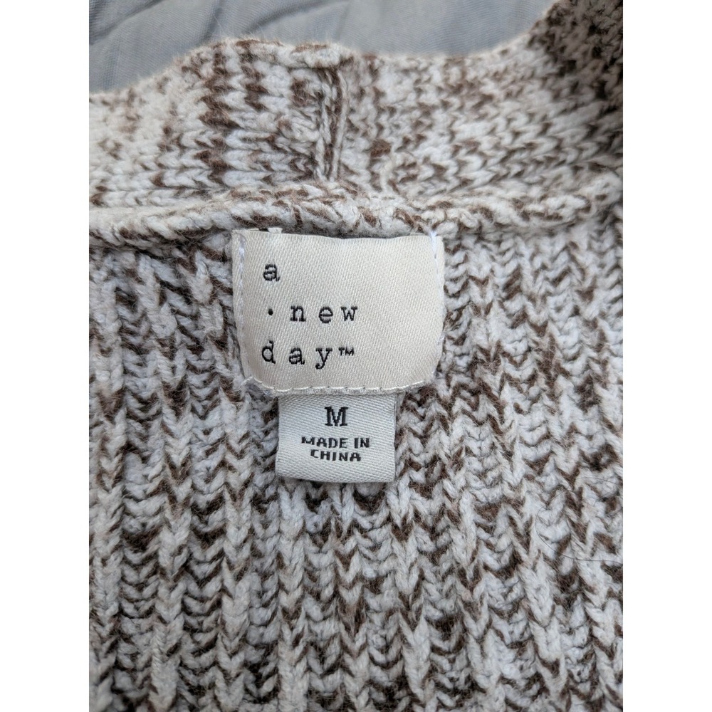 A New Day Beige Marled Knit Cardigan Sweater Women Medium Open Front - Picture 3 of 4
